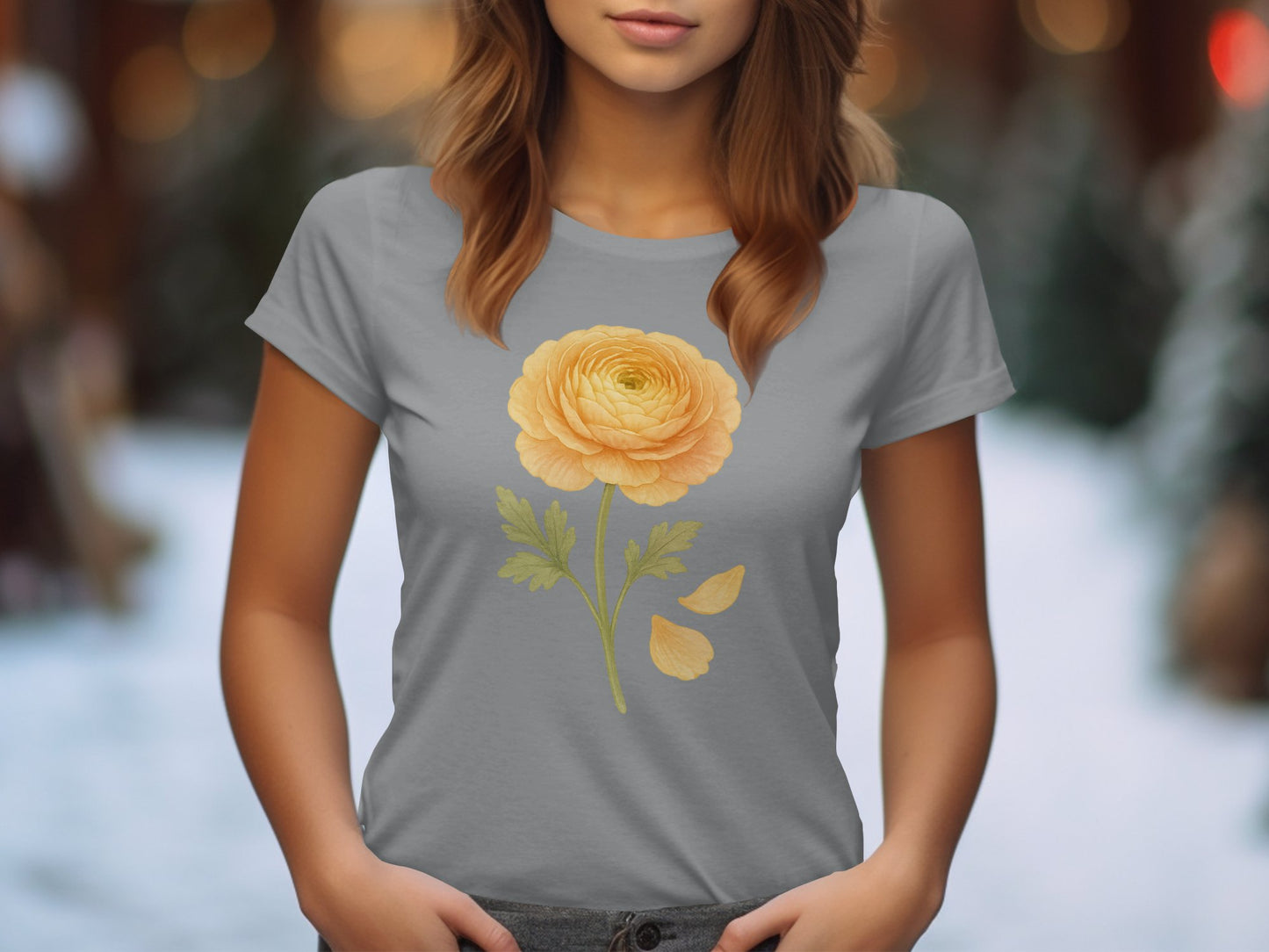 Yellow Flower Graphic on Grey Short Sleeve Shirt product type