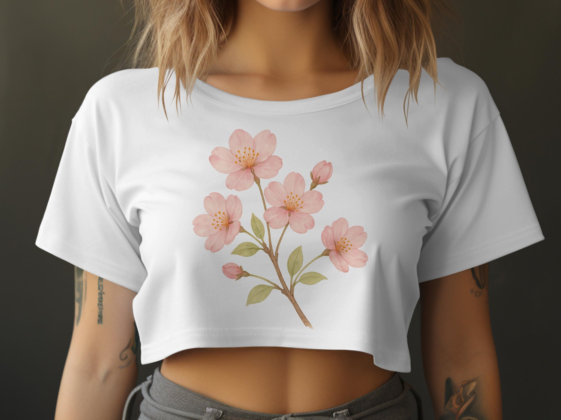 Floral Print Crop Top with Pink Blossom Design product