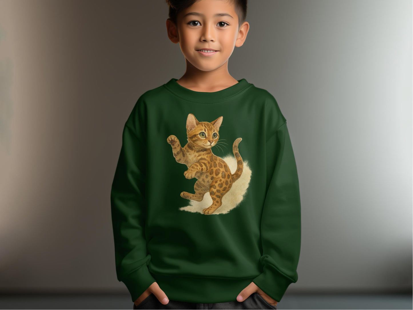 Adorable Cartoon Cat Printed Green Sweatshirt product