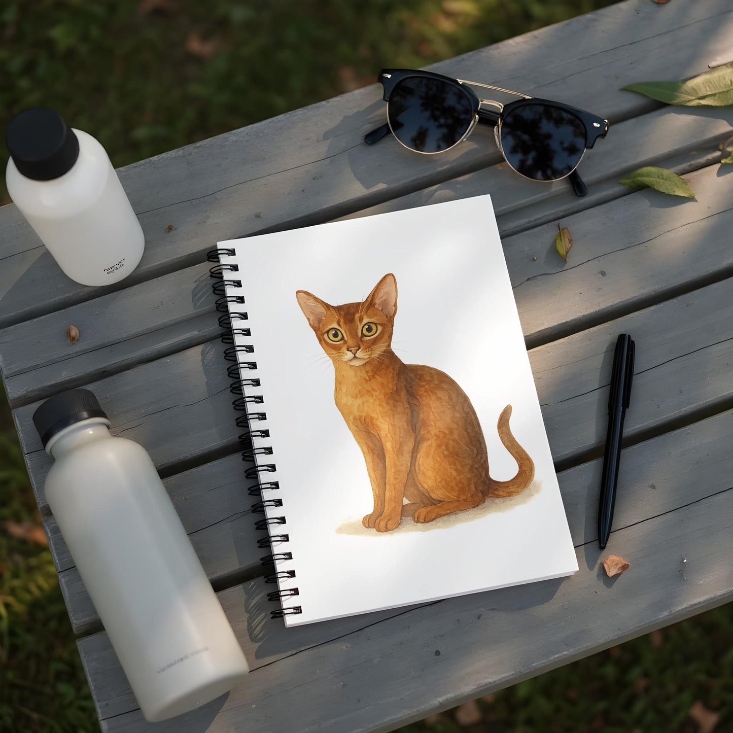 Illustrated Cat with Green Eyes Spiral Notebook product type