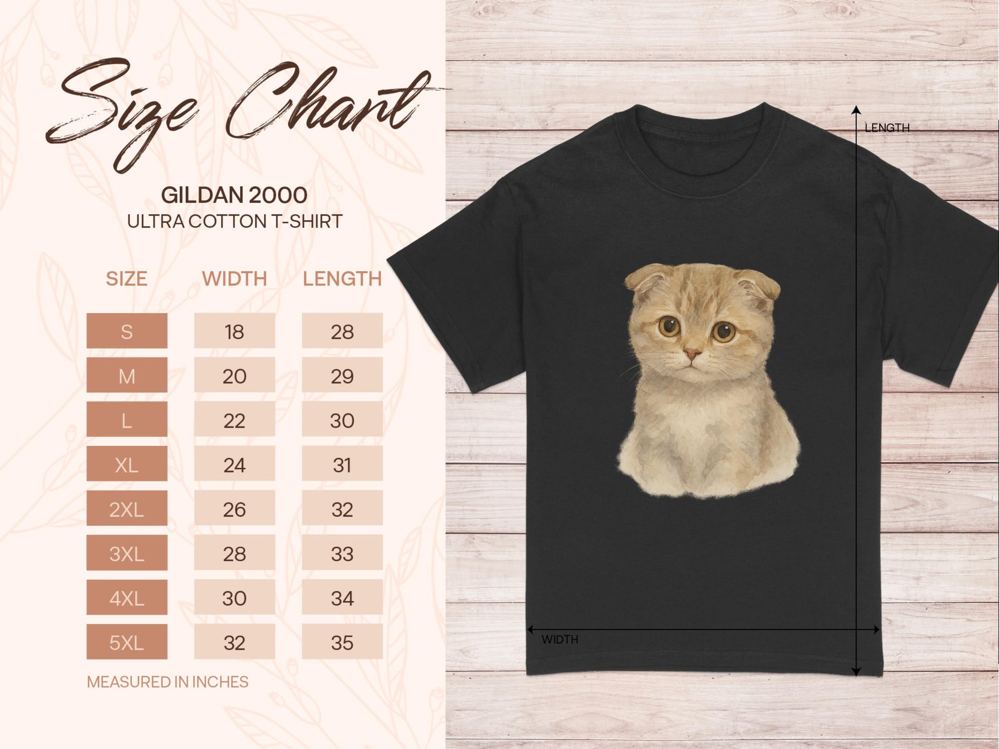 Cute Scottish Fold Cat Print on Black T-Shirt product type