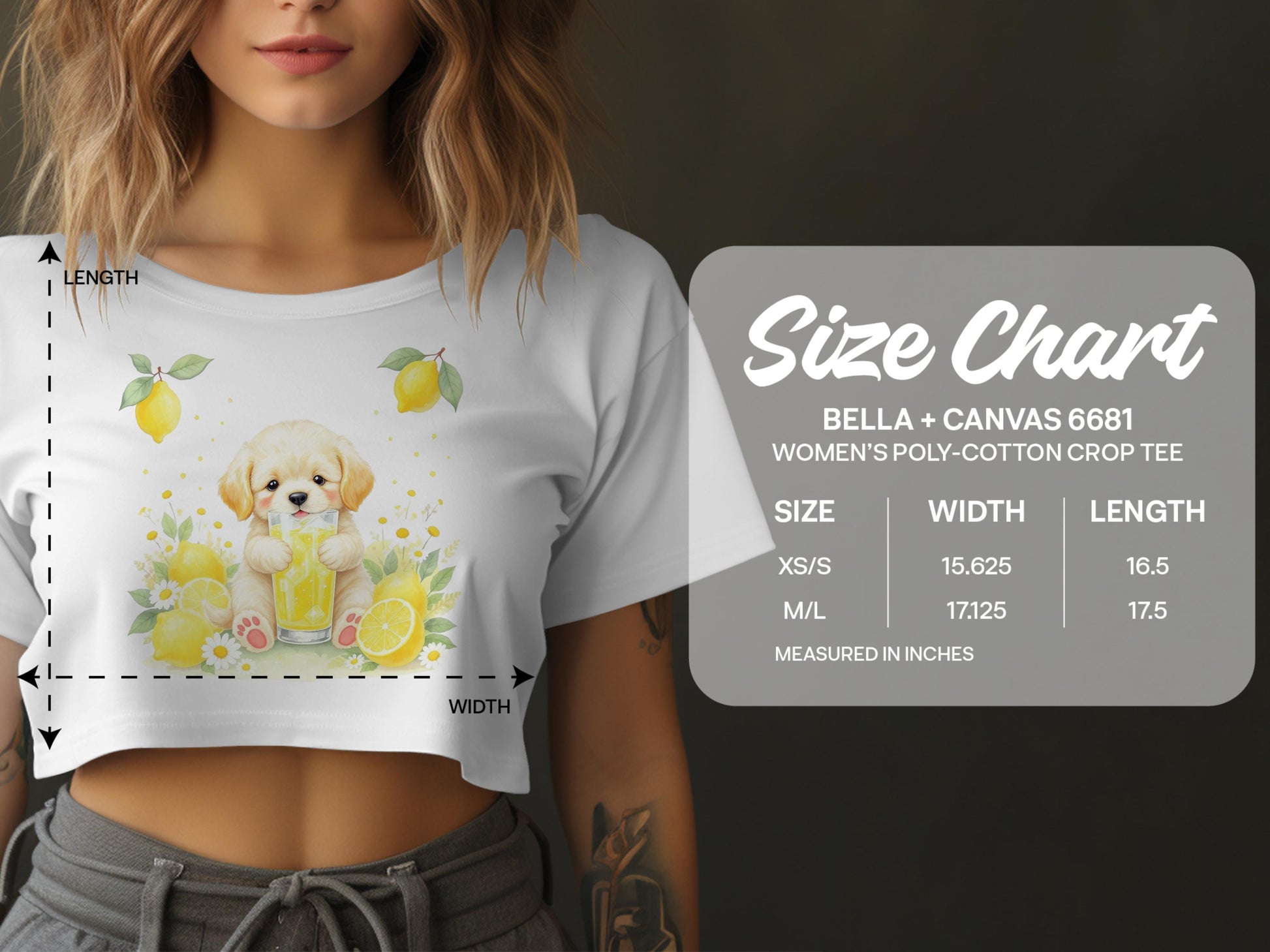 Cute Puppy with Lemonade Women's Crop Tee Shirt product type