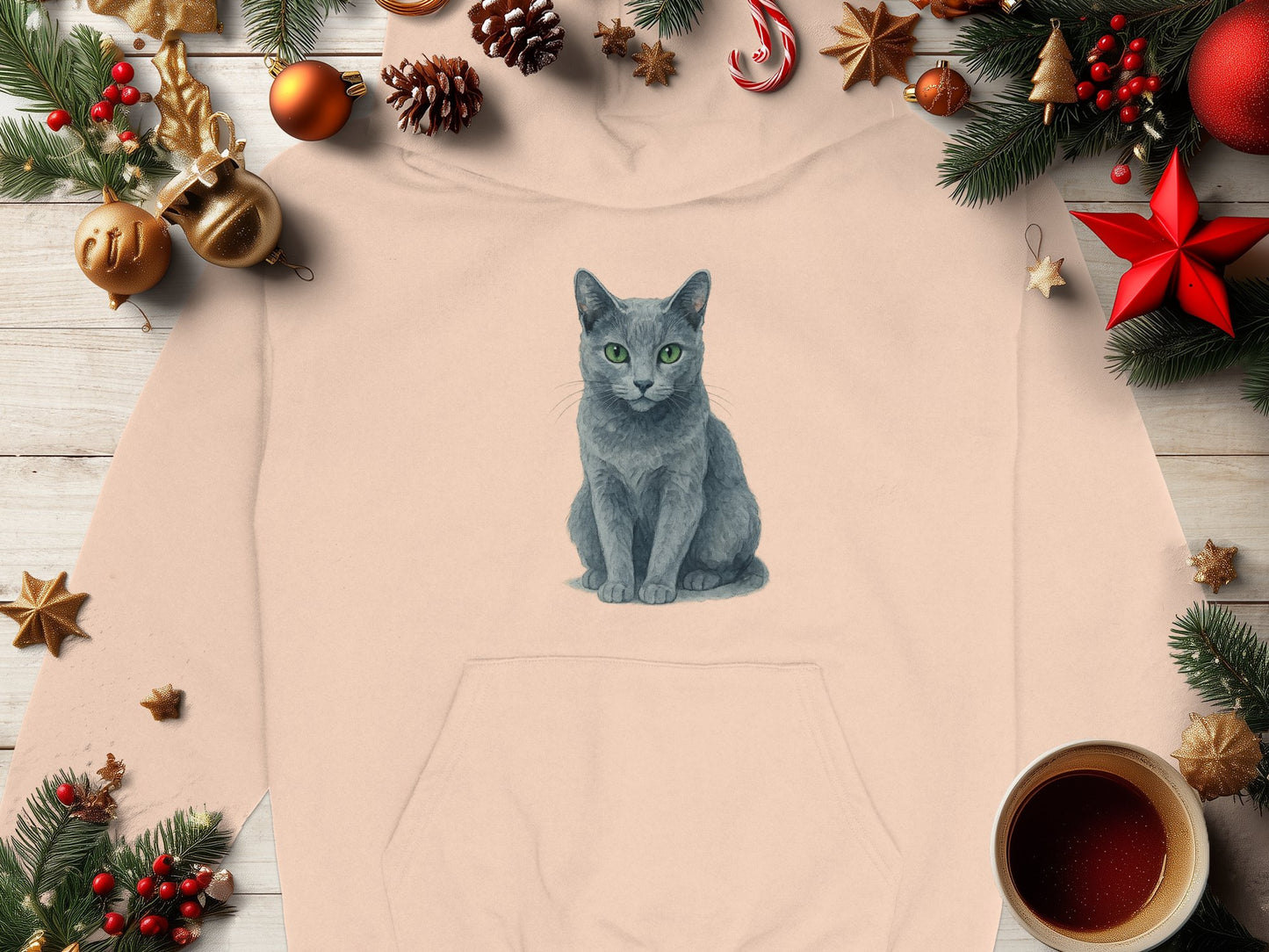Gray Cat Illustration on Festive Background Hoodie product