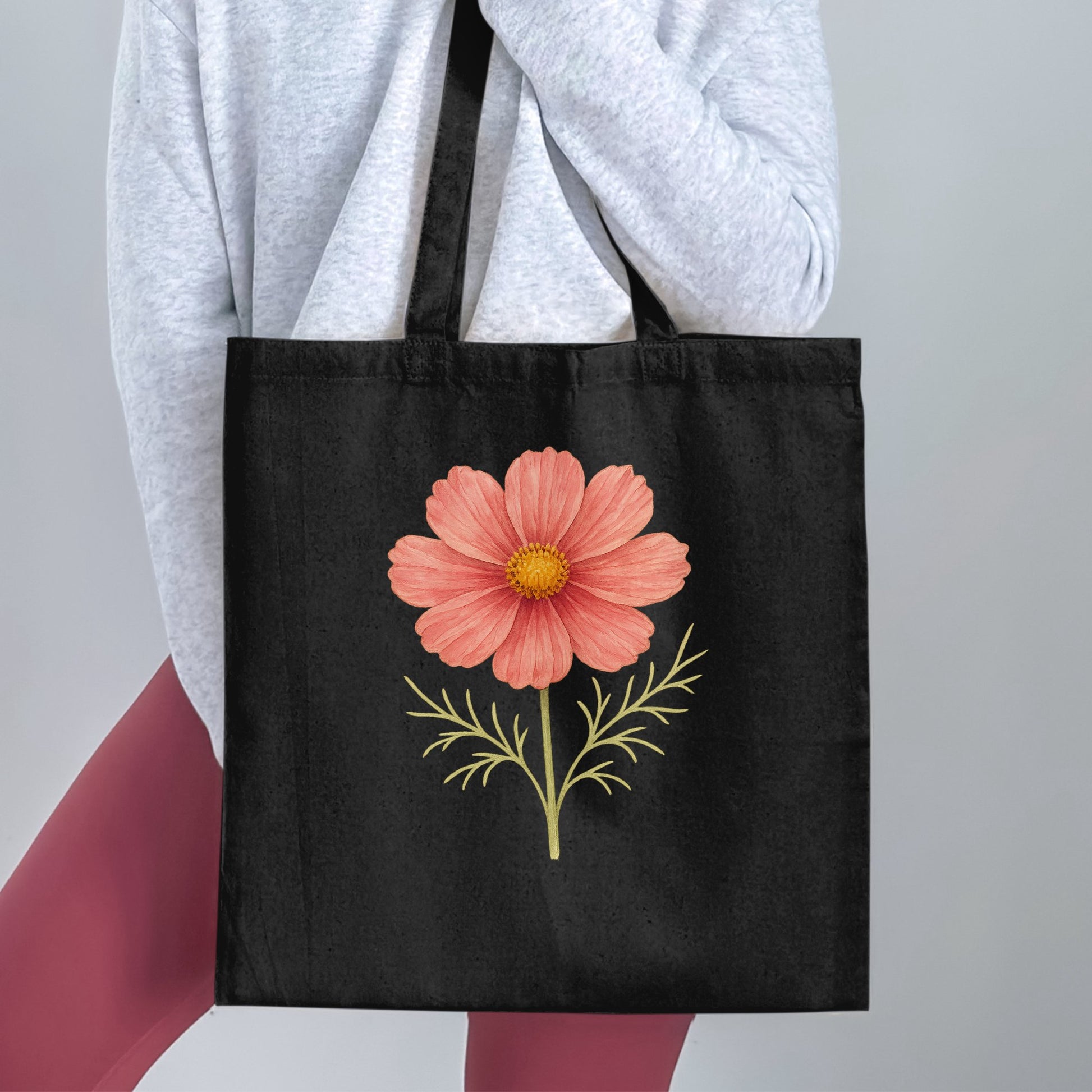 Stylish Black Tote Bag with Red Flower Print product