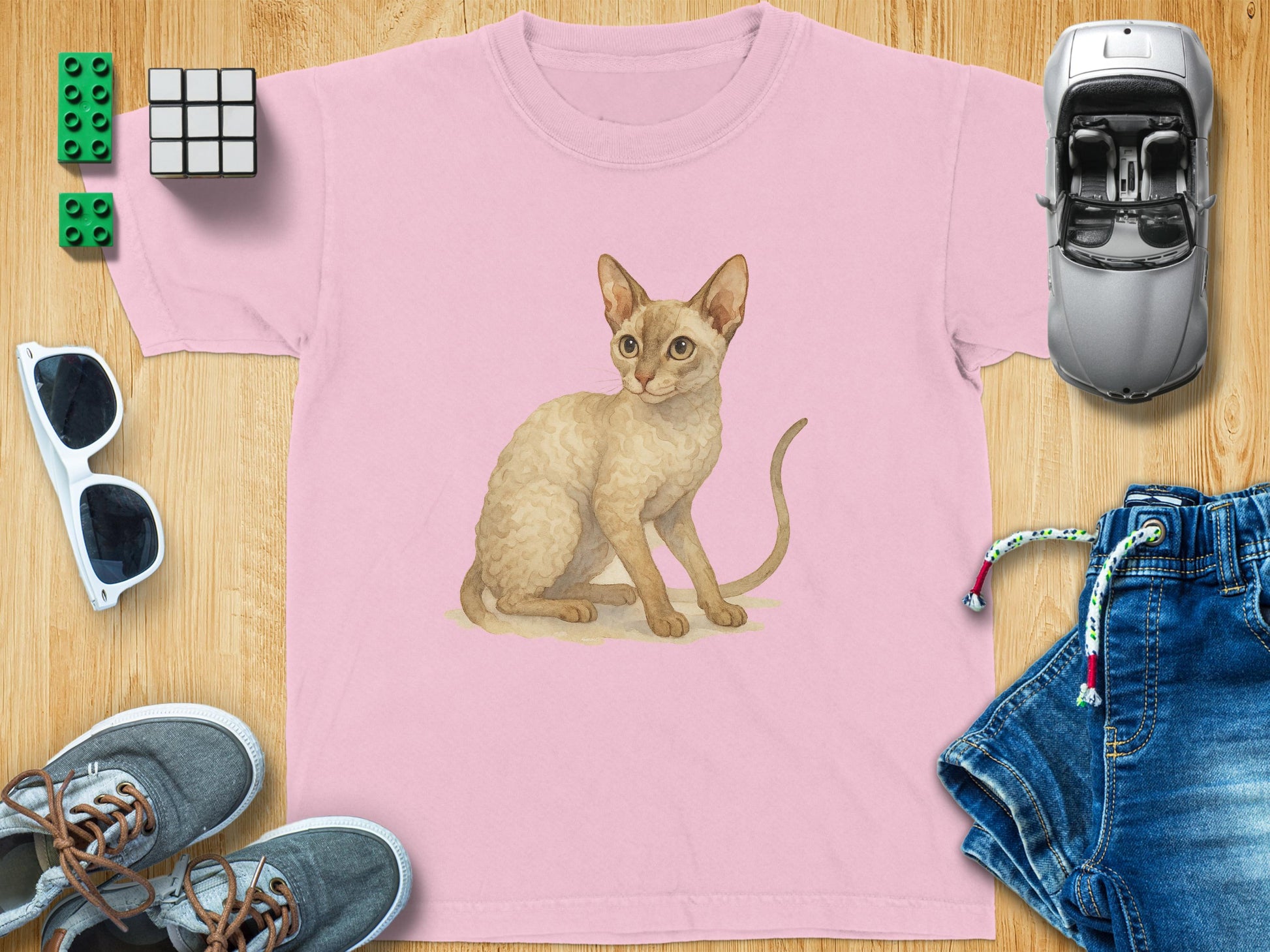 Cute Cream Kitten Illustration on Pink Kids Product
