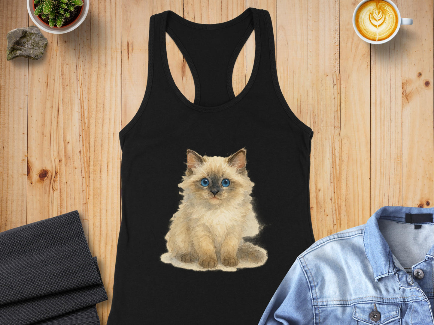 Adorable Blue-Eyed Kitten Illustration Tank Top product type