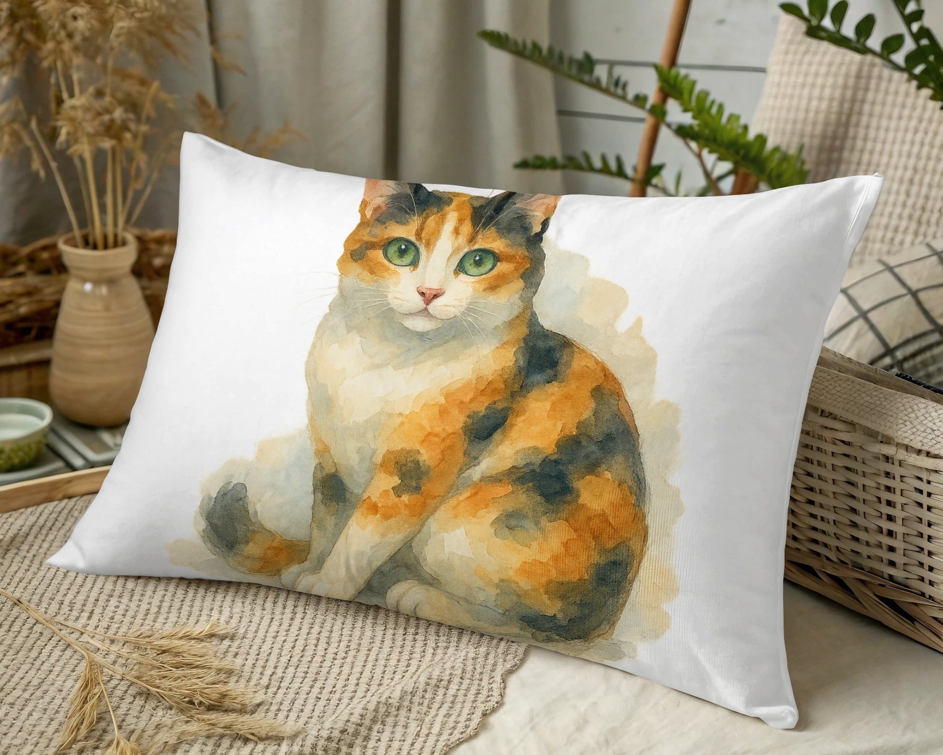 Calico Cat Watercolor Art Decorative Pillow product