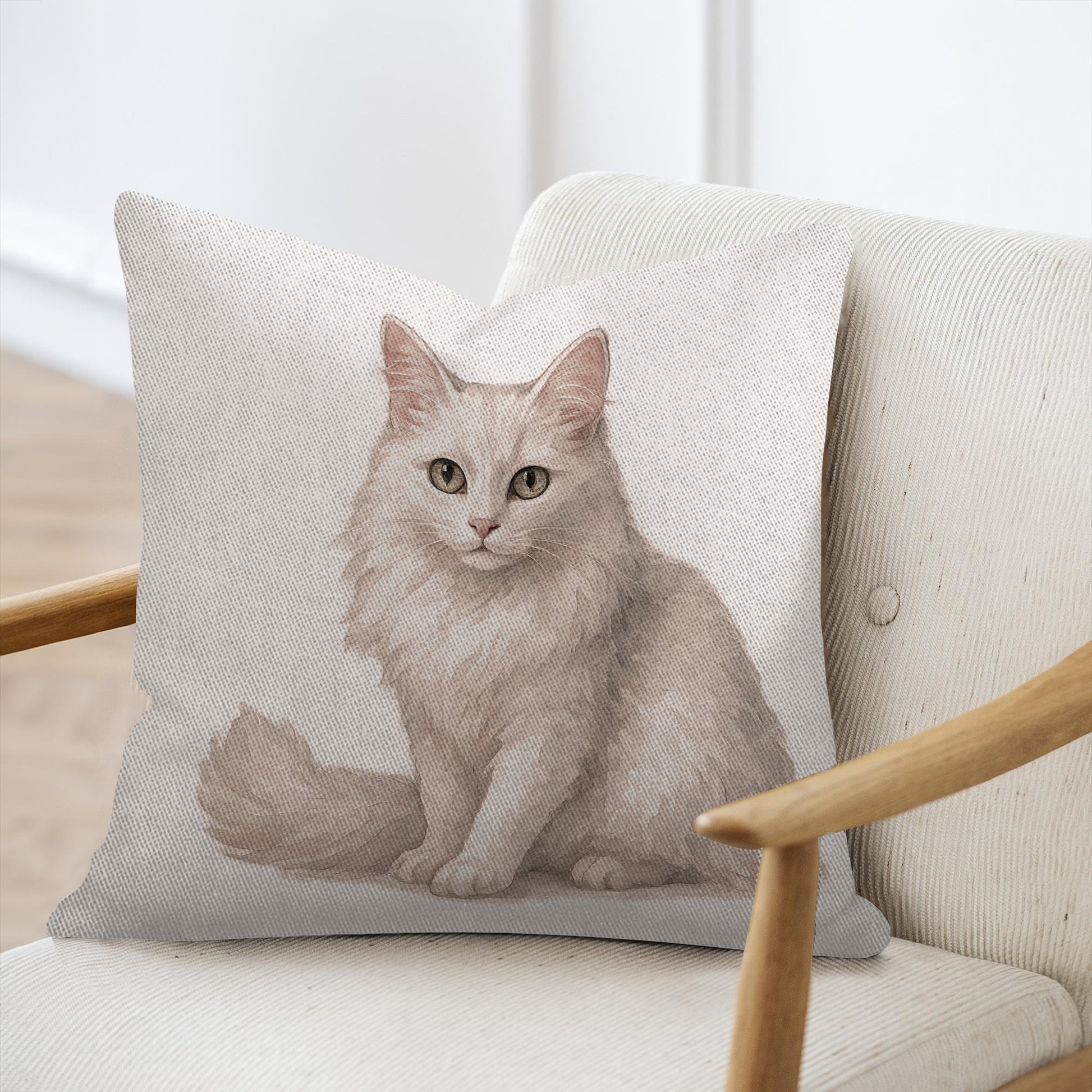 Beautiful Feline Illustration on Beige Throw Pillow product