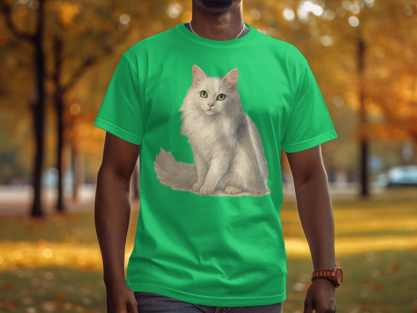 Green T-shirt Featuring Realistic Cat Print T-shirt product type