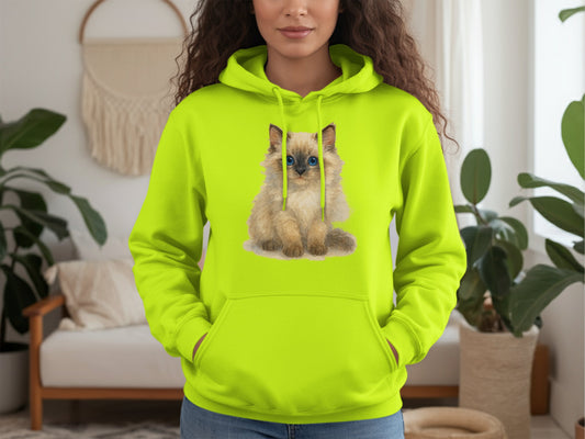 Adorable Fluffy Kitten Design Bright Green Hoodie product