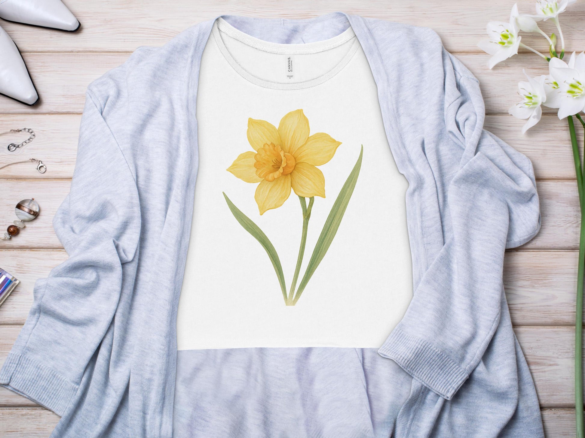 Yellow Flower Art on Casual White Apparel product type
