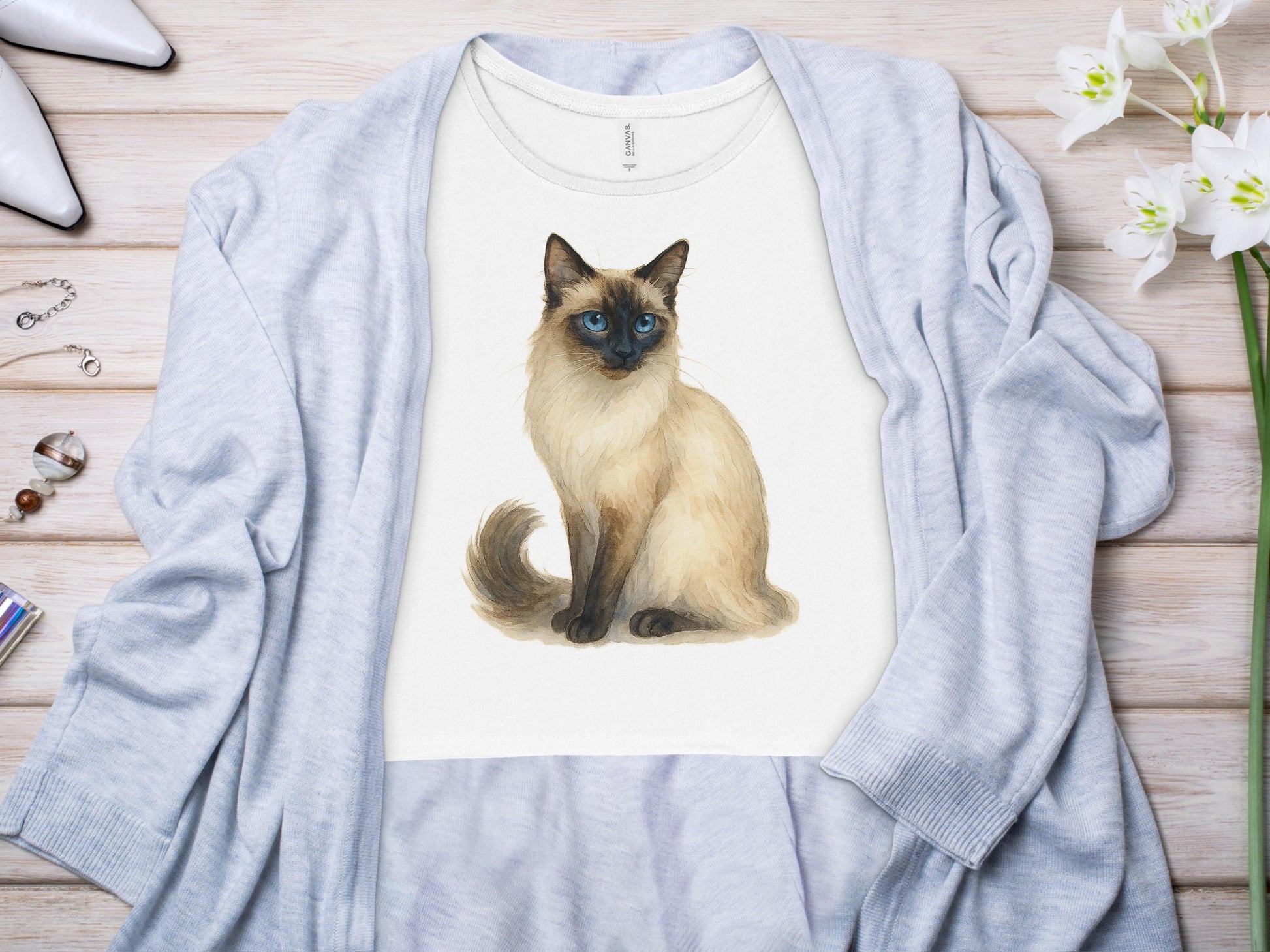 Siamese Cat Illustration Printed T Shirt product