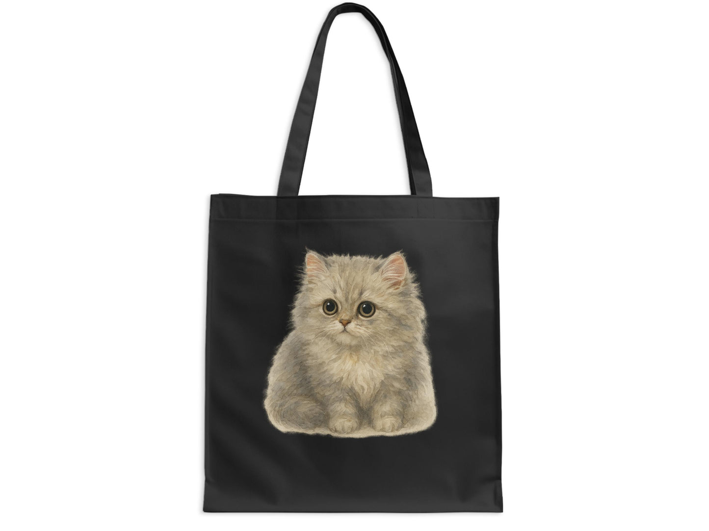 Adorable Gray Kitten Print Black Tote Bag product type