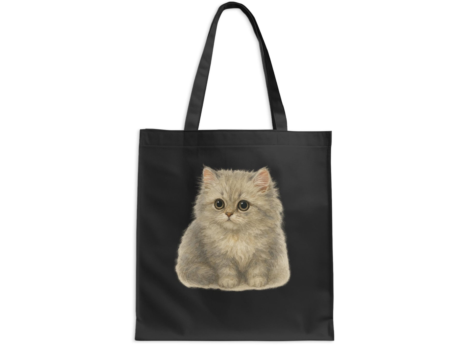 Adorable Gray Kitten Print Black Tote Bag product type