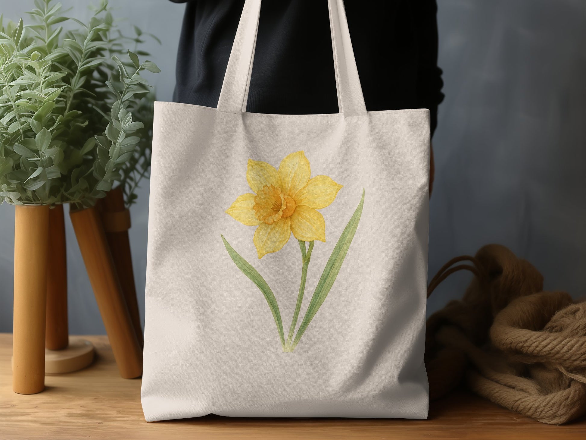 Elegant Yellow Daffodil Design on White Tote Bag product type
