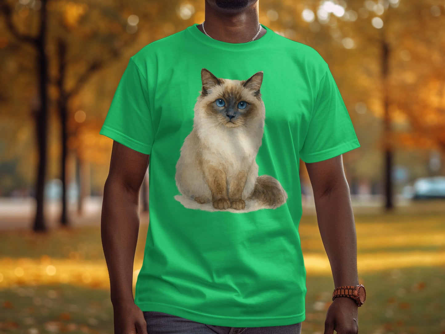Adorable Ragdoll Cat Print Green Graphic T-Shirt product type