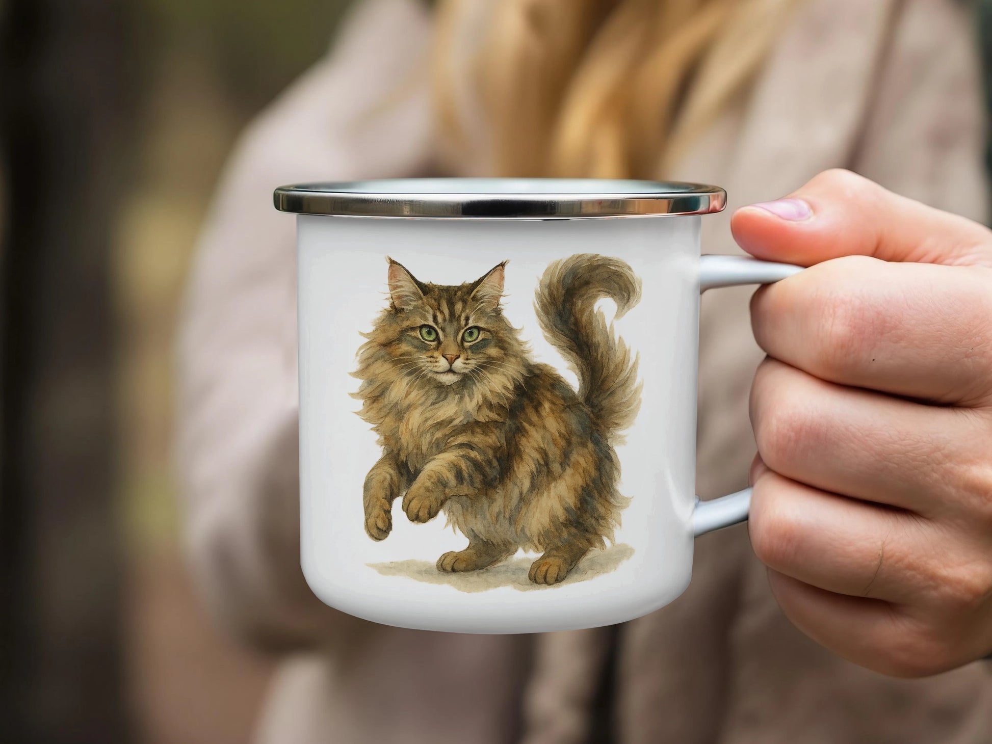 Fluffy Cat Illustration Camping Mug Unique Drinkware product