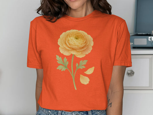 Vibrant Orange Tee with Yellow Flower Design Shirt Product