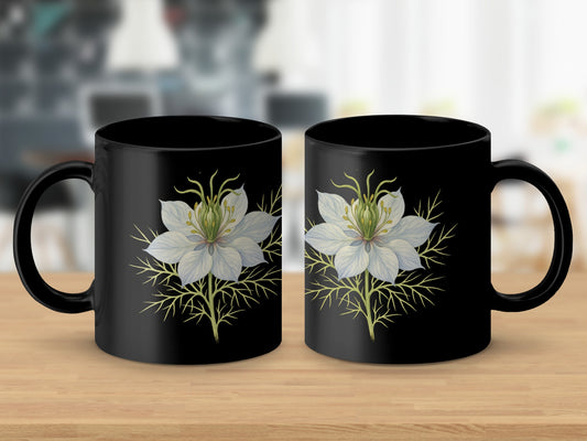Floral White Blossom Design Black Coffee Mug product
