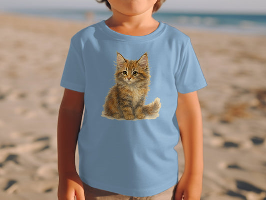 Adorable Kitten Print Light Blue Kids T-Shirt product type