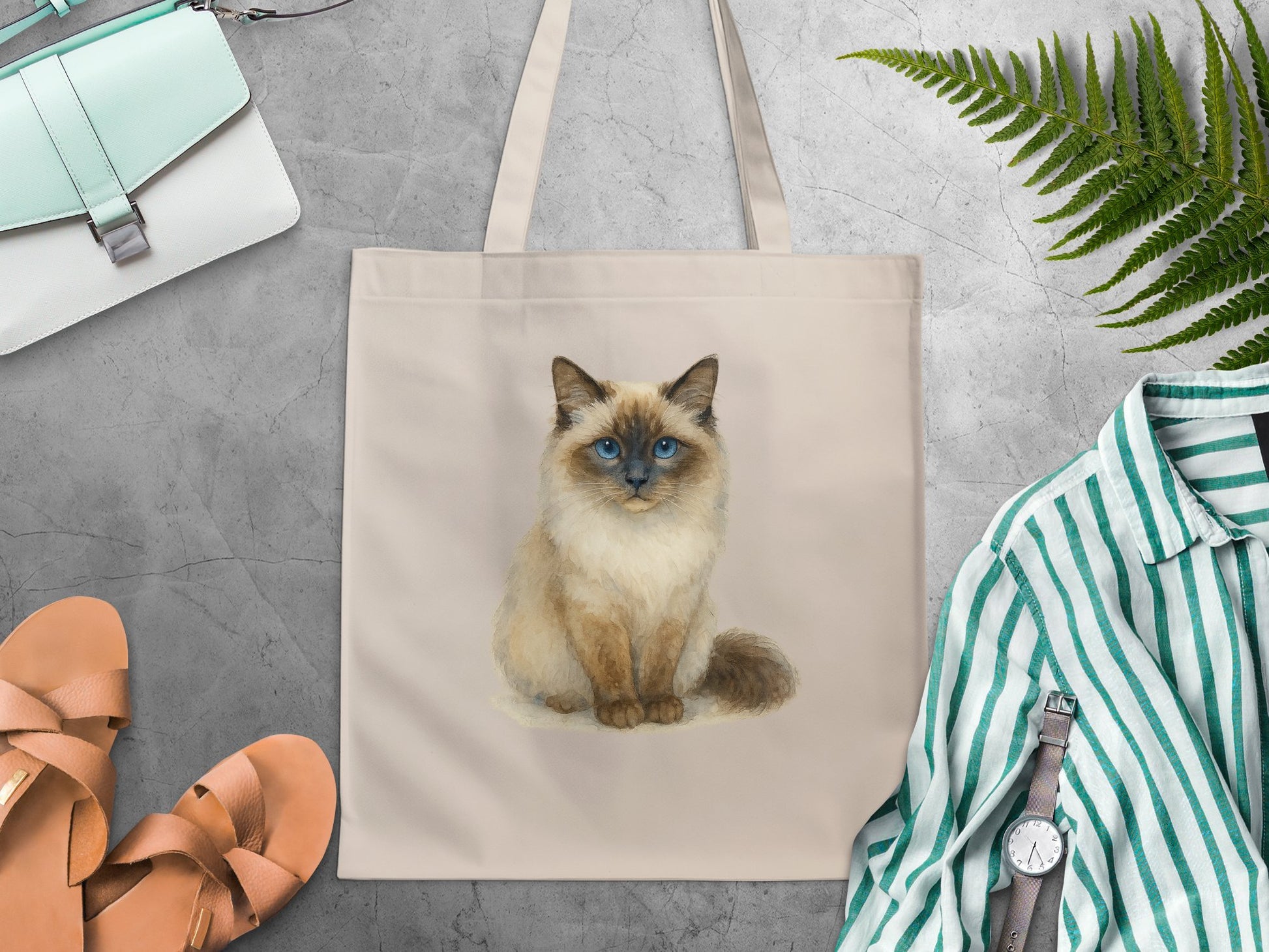 Blue Eyed Cat Print Design on Tote Bag Product