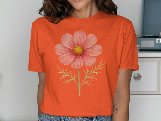 Bright Orange T-shirt with Large Flower Design product type