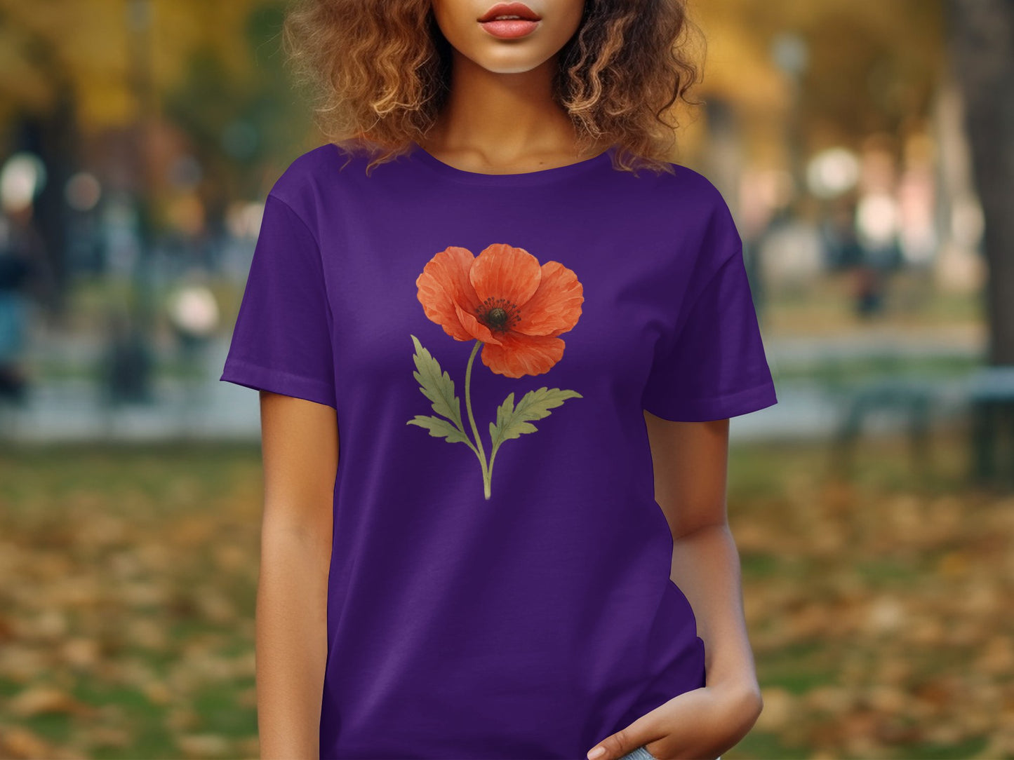 Purple T-Shirt with Orange Poppy Flower Design product type