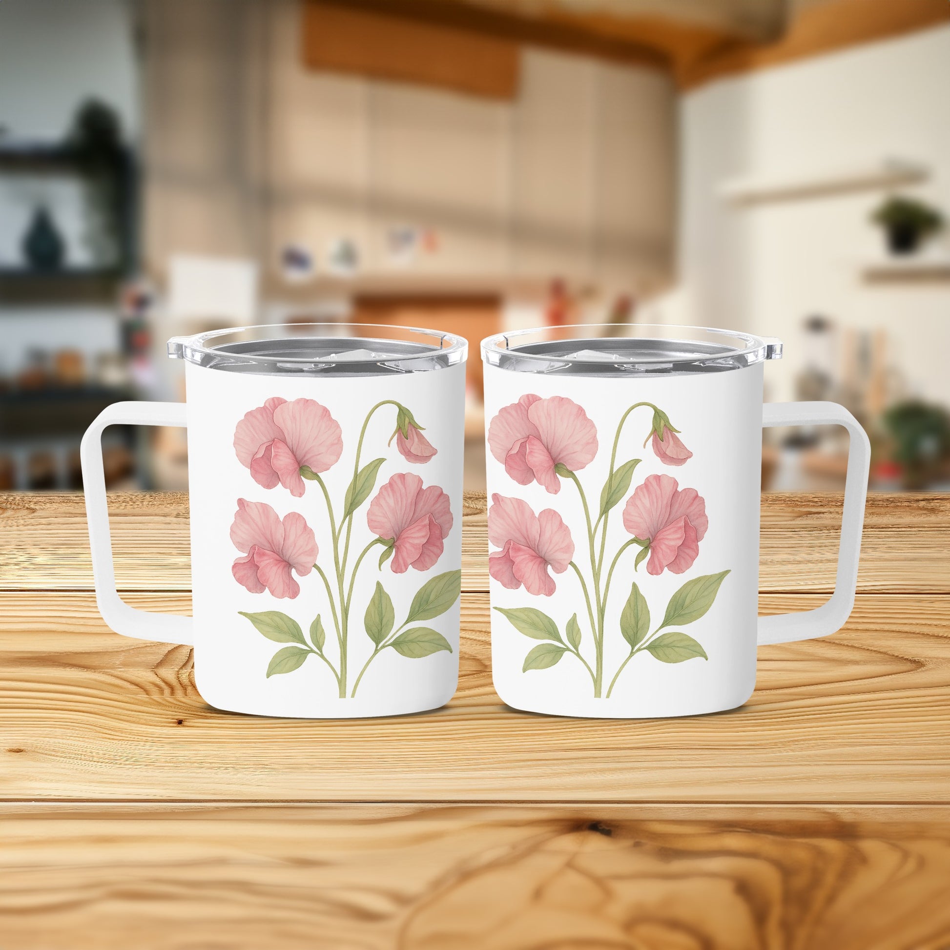 Pink Floral Design White Mug product type
