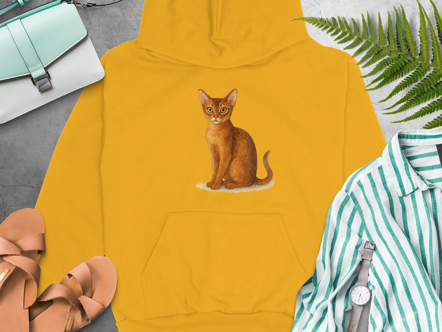 Adorable Kitten Printed Mustard Color Hoodie product