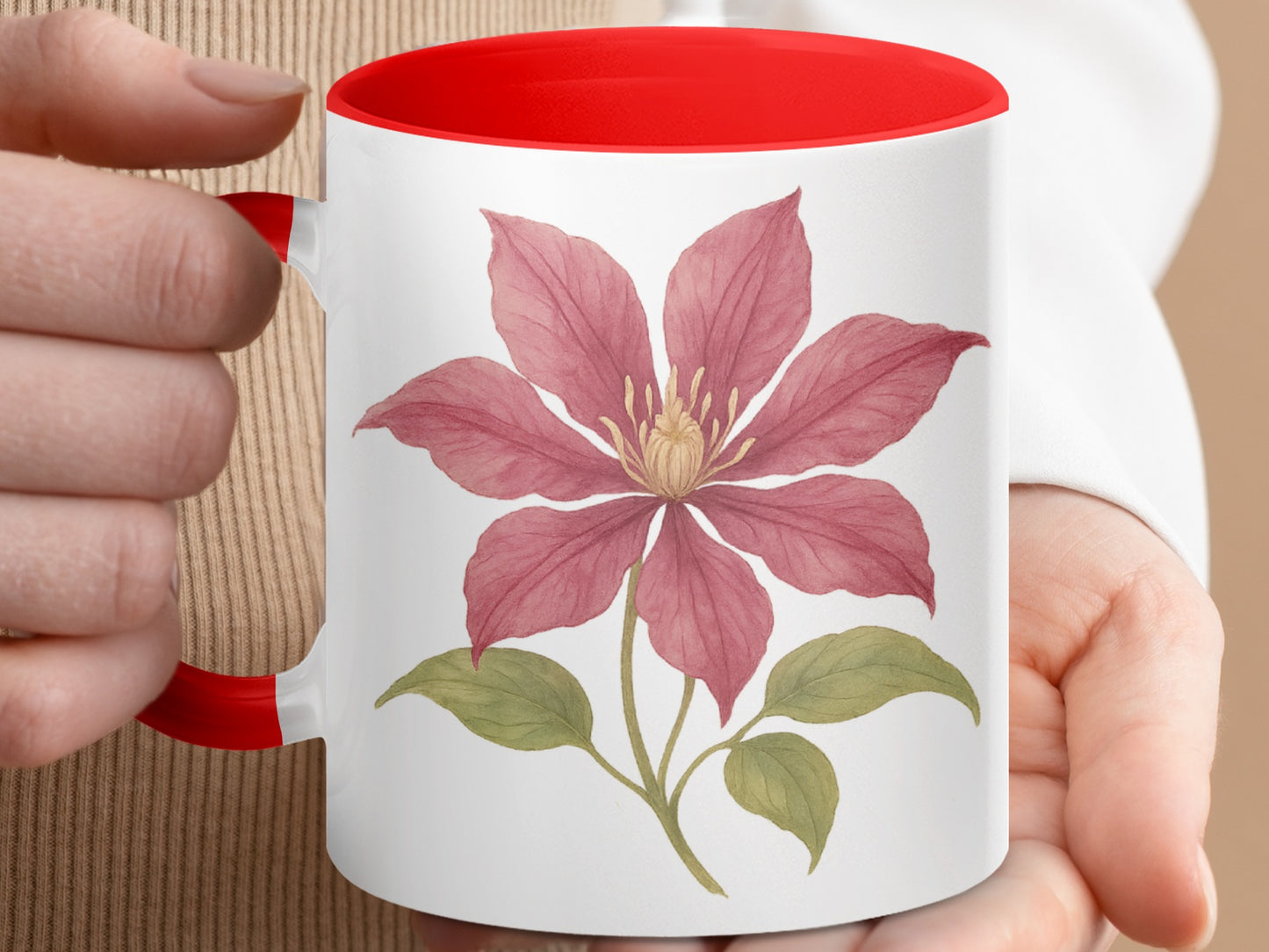 Elegant Red Flower Print Mug for Coffee Lovers product