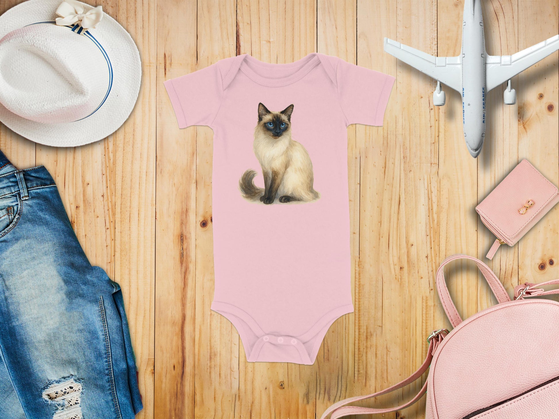 Adorable Siamese Cat Print Baby Onesie product