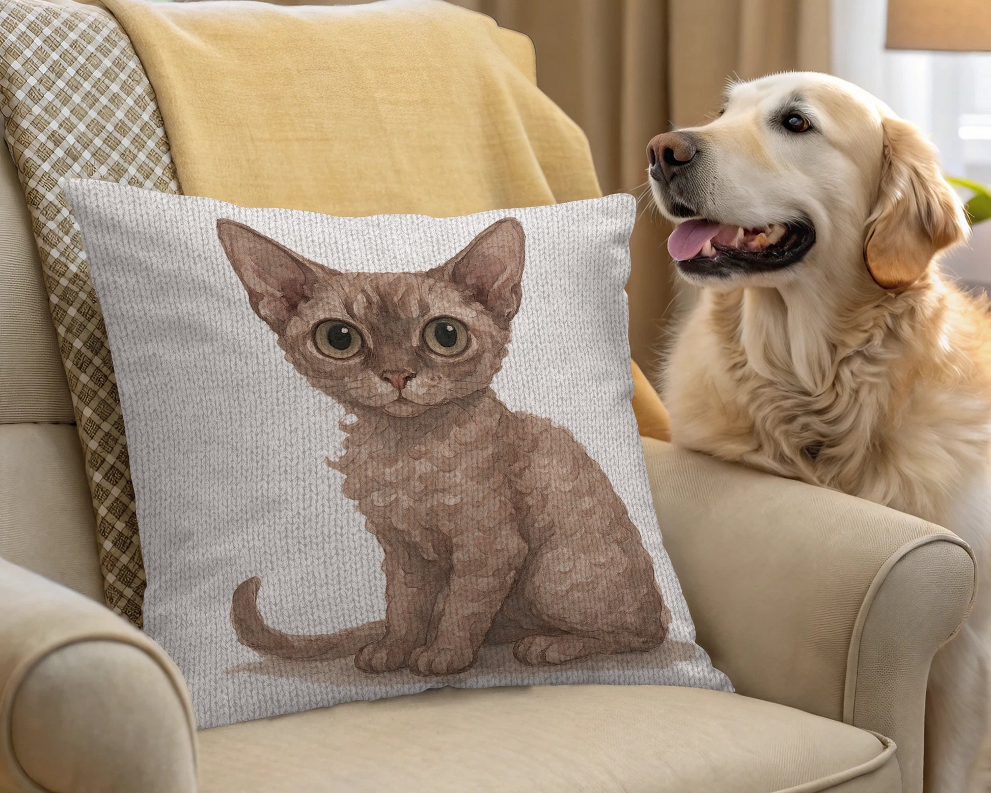Adorable Cat and Happy Dog Printed Couch Pillow product