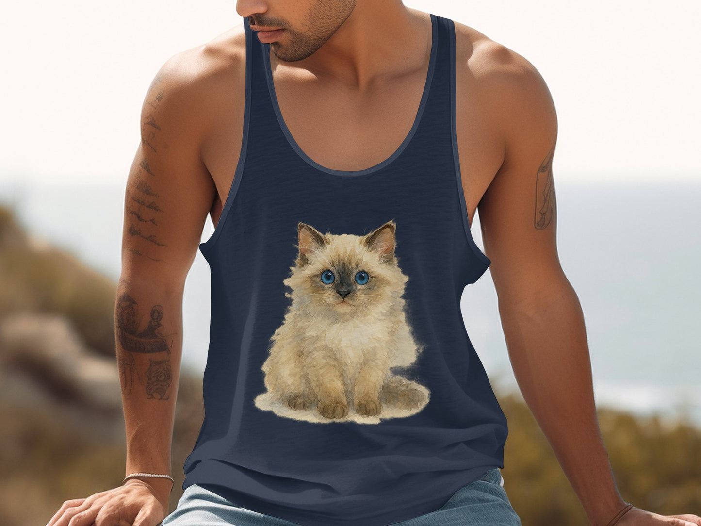 Cute Fluffy Kitten Design on Stylish Tank Top product type