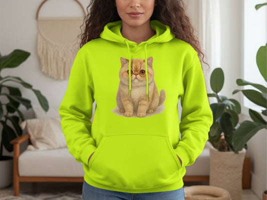 Adorable Cat Print On Bright Green Hoodie product type
