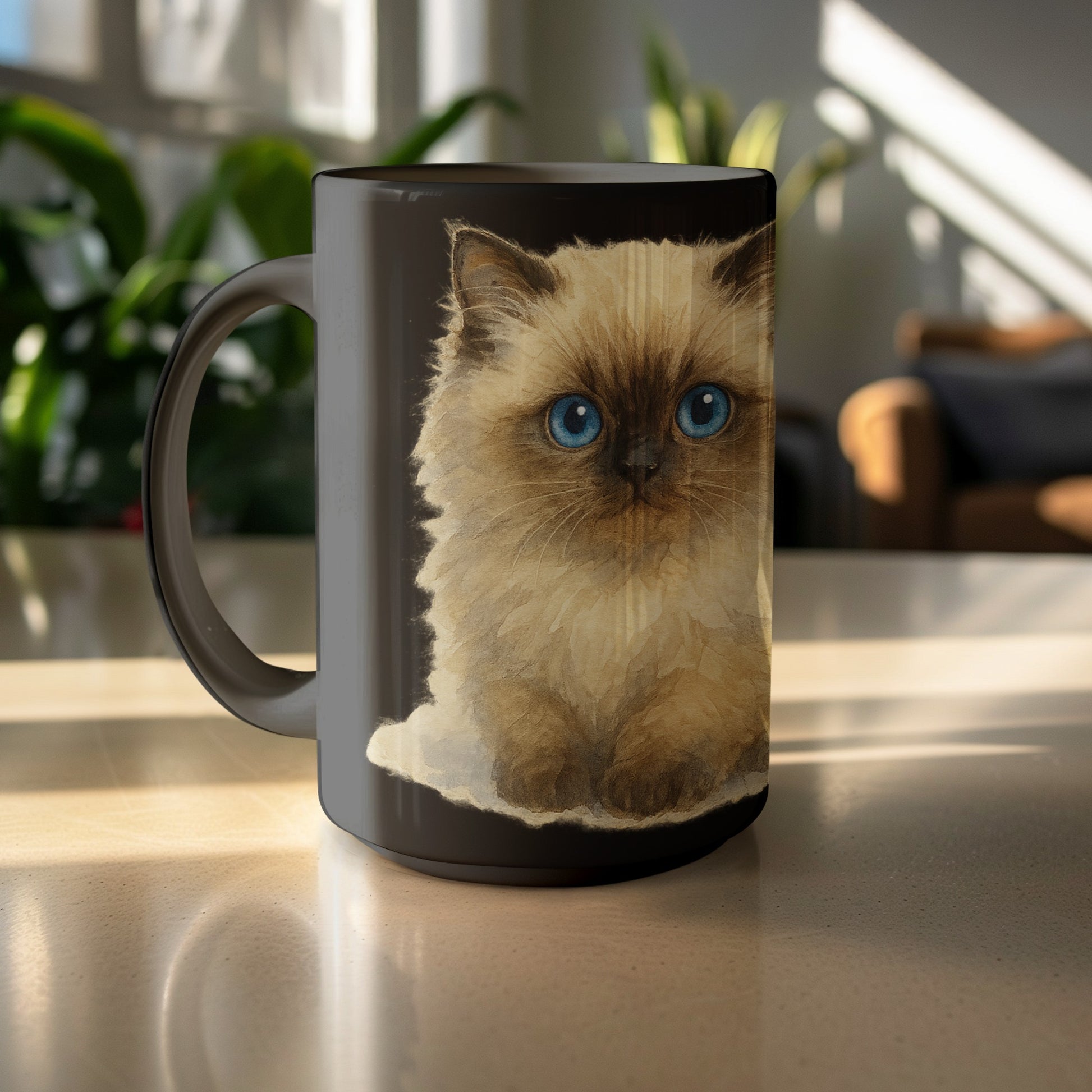 Adorable Fluffy Cat with Blue Eyes Printed Mug product type