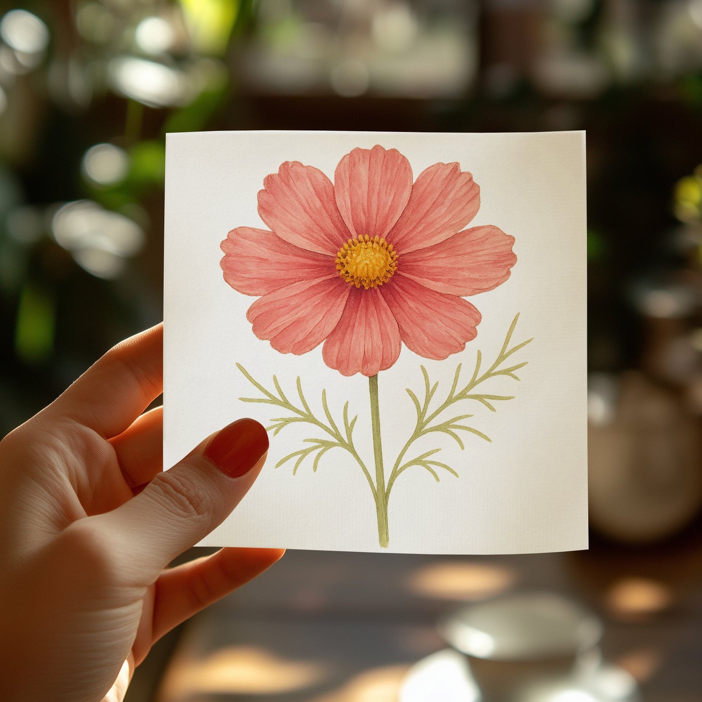Beautiful Pink Flower Illustration on Greeting Card product