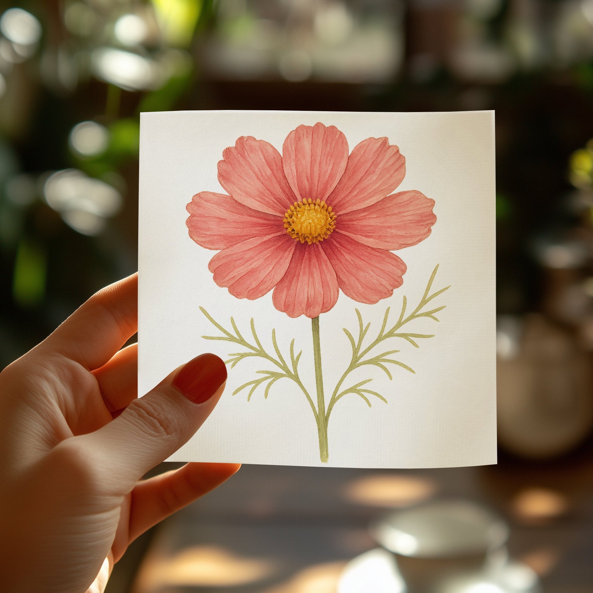 Beautiful Pink Flower Illustration on Greeting Card product