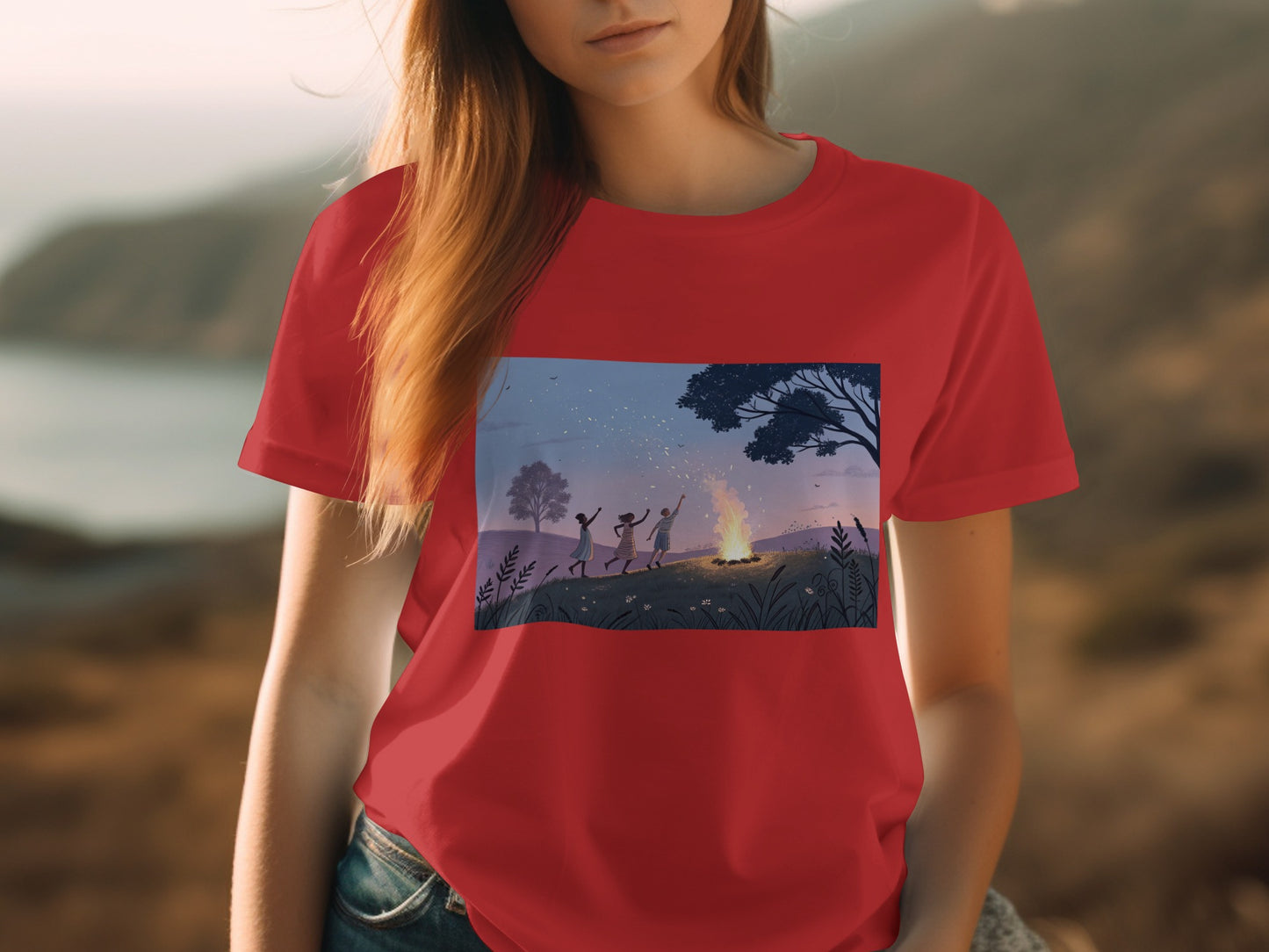 Scenic Landscape Campfire Illustration T-Shirt product type