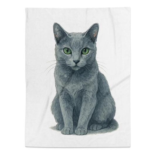 Green Eyed Gray Cat Illustration Throw Blanket product