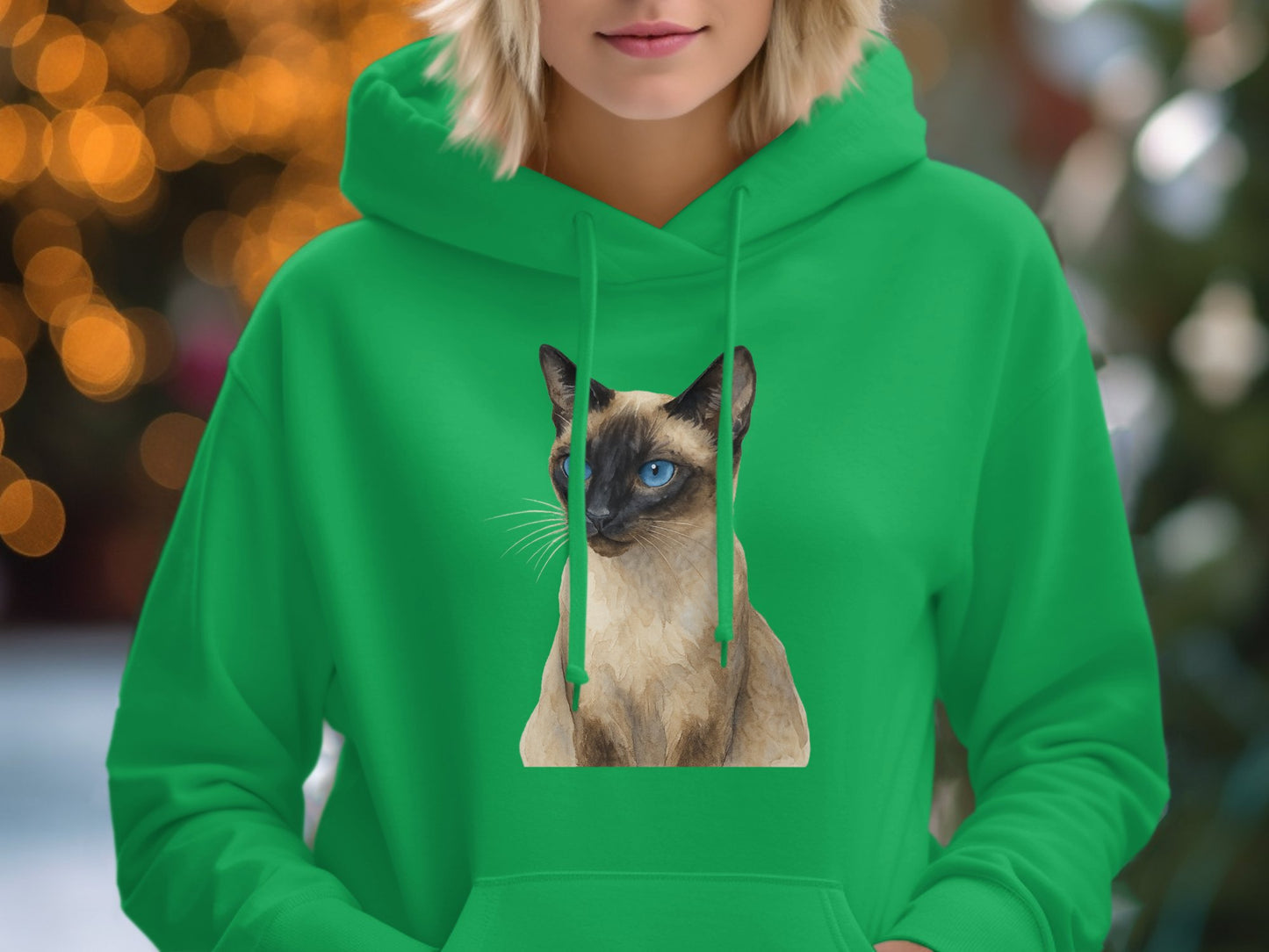 Green hoodie with realistic cat print hoodie product type