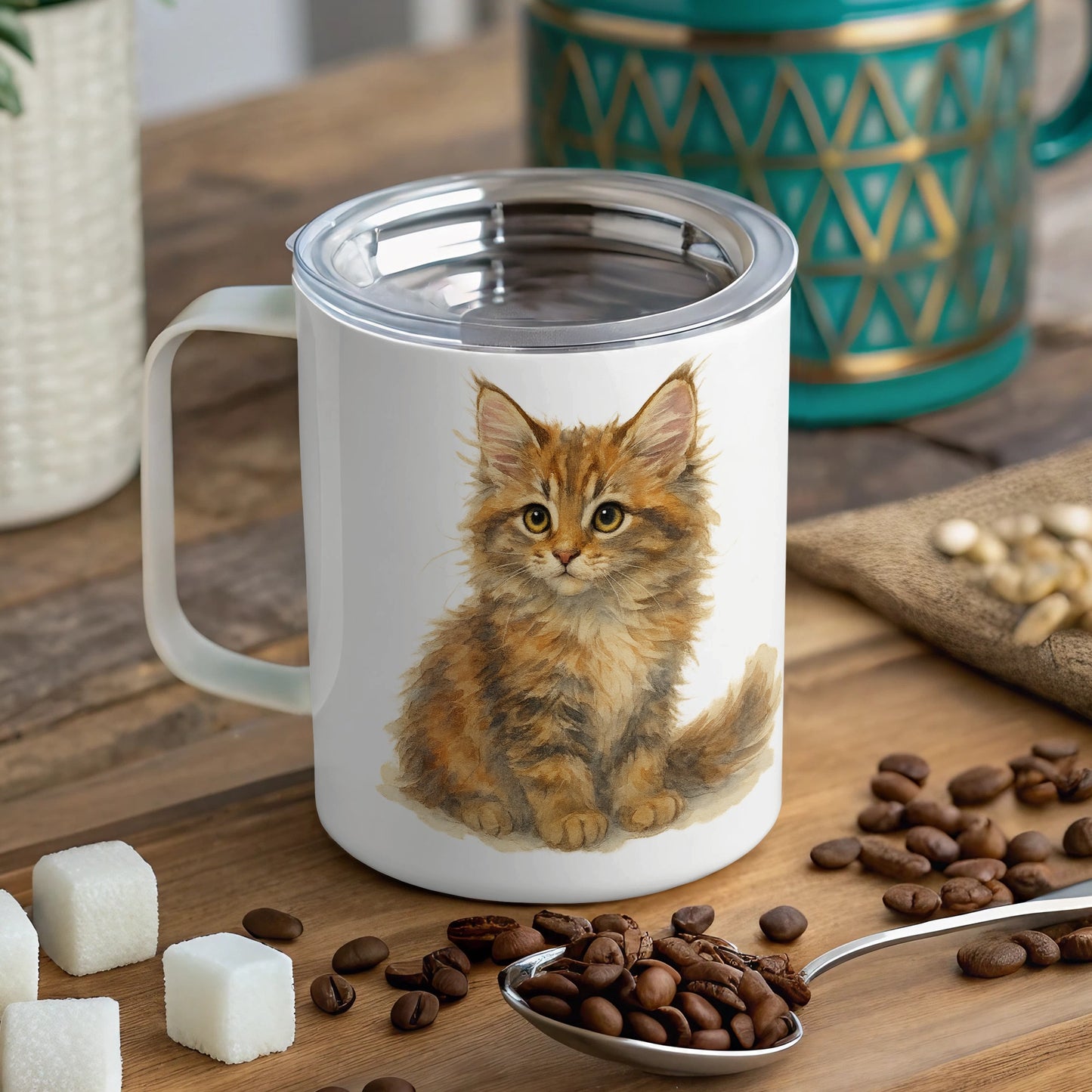 Adorable Fluffy Cat Art Print Ceramic Mug product