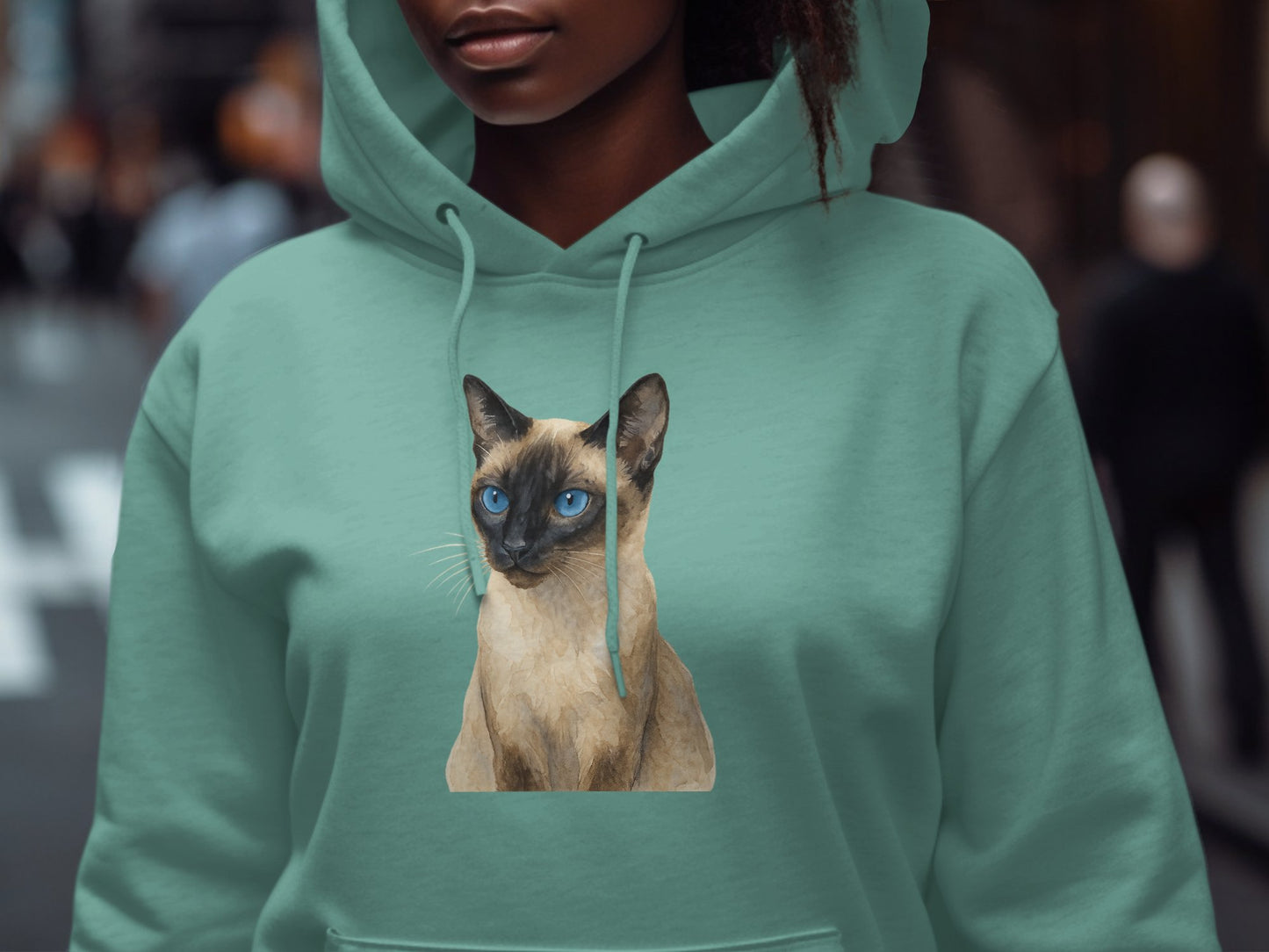 Cozy Green Hoodie Featuring Realistic Cat Print product