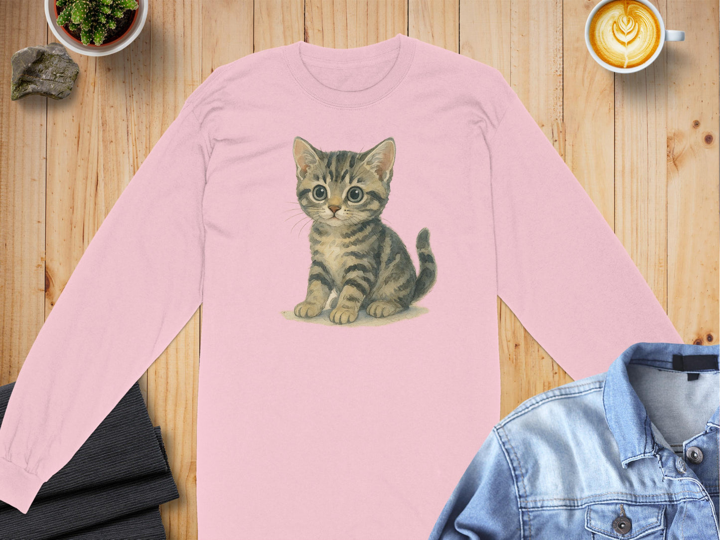 Cute Kitten Print Long Sleeve Shirt Fashion Top product