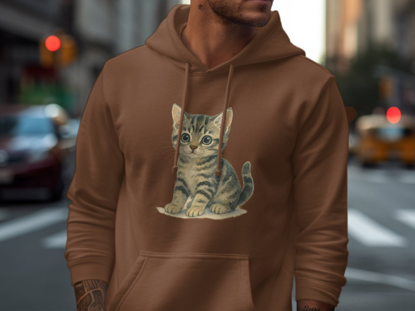Cute Illustrated Kitten Brown Pullover Hoodie product