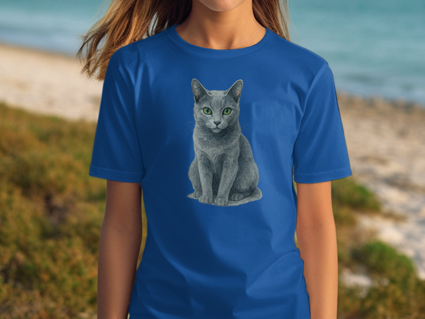 Blue Shirt with Gray Cat Design on Front product type