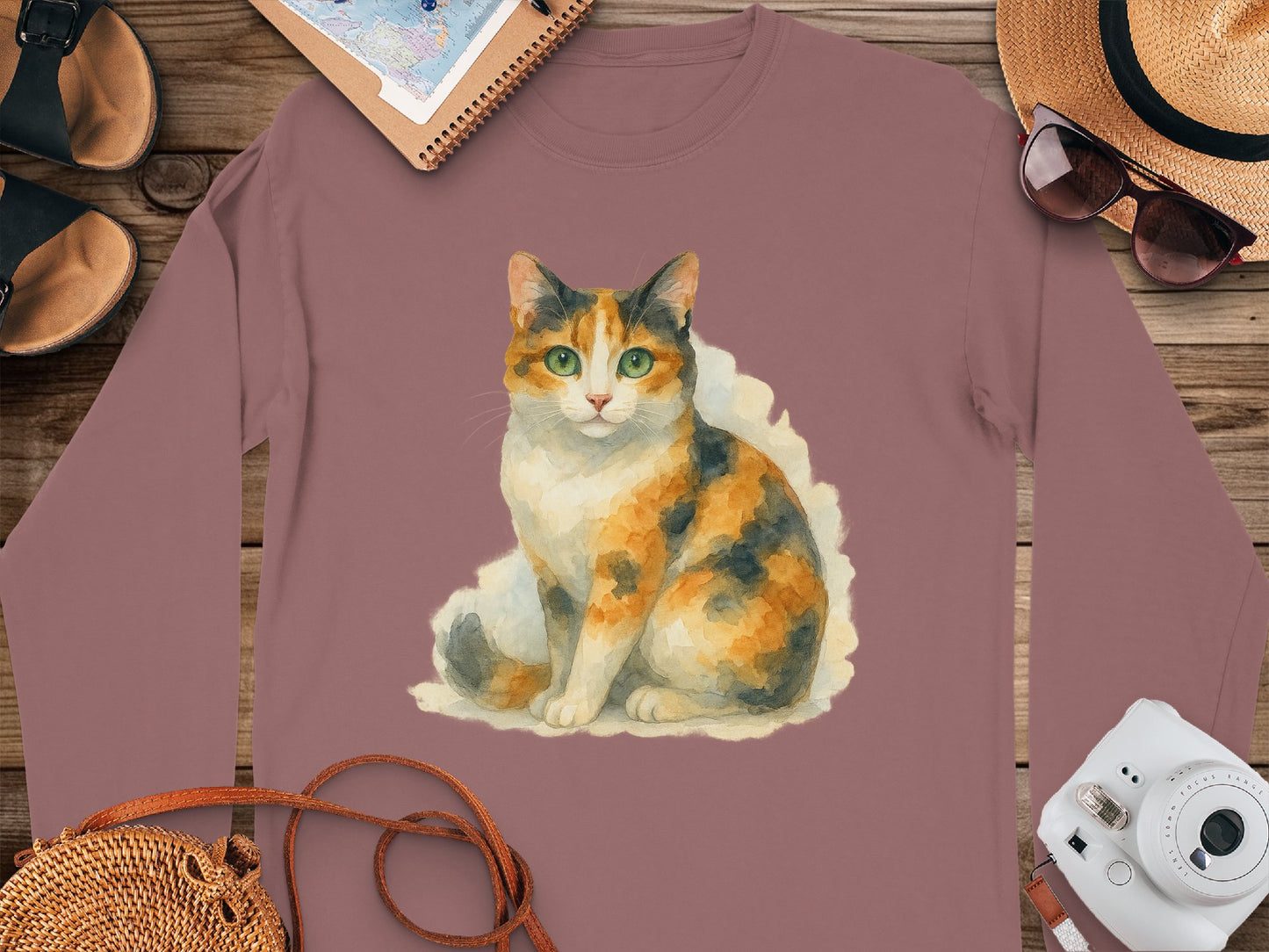 Calico Cat Illustration Long Sleeve Shirt product type