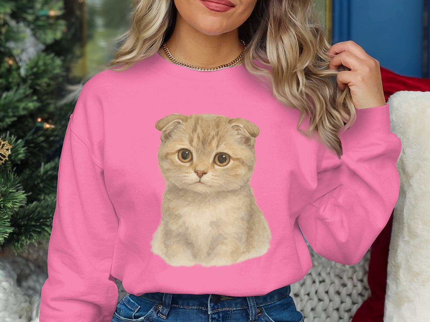 Cute Kitten Pink Pullover for Women Sweater product type
