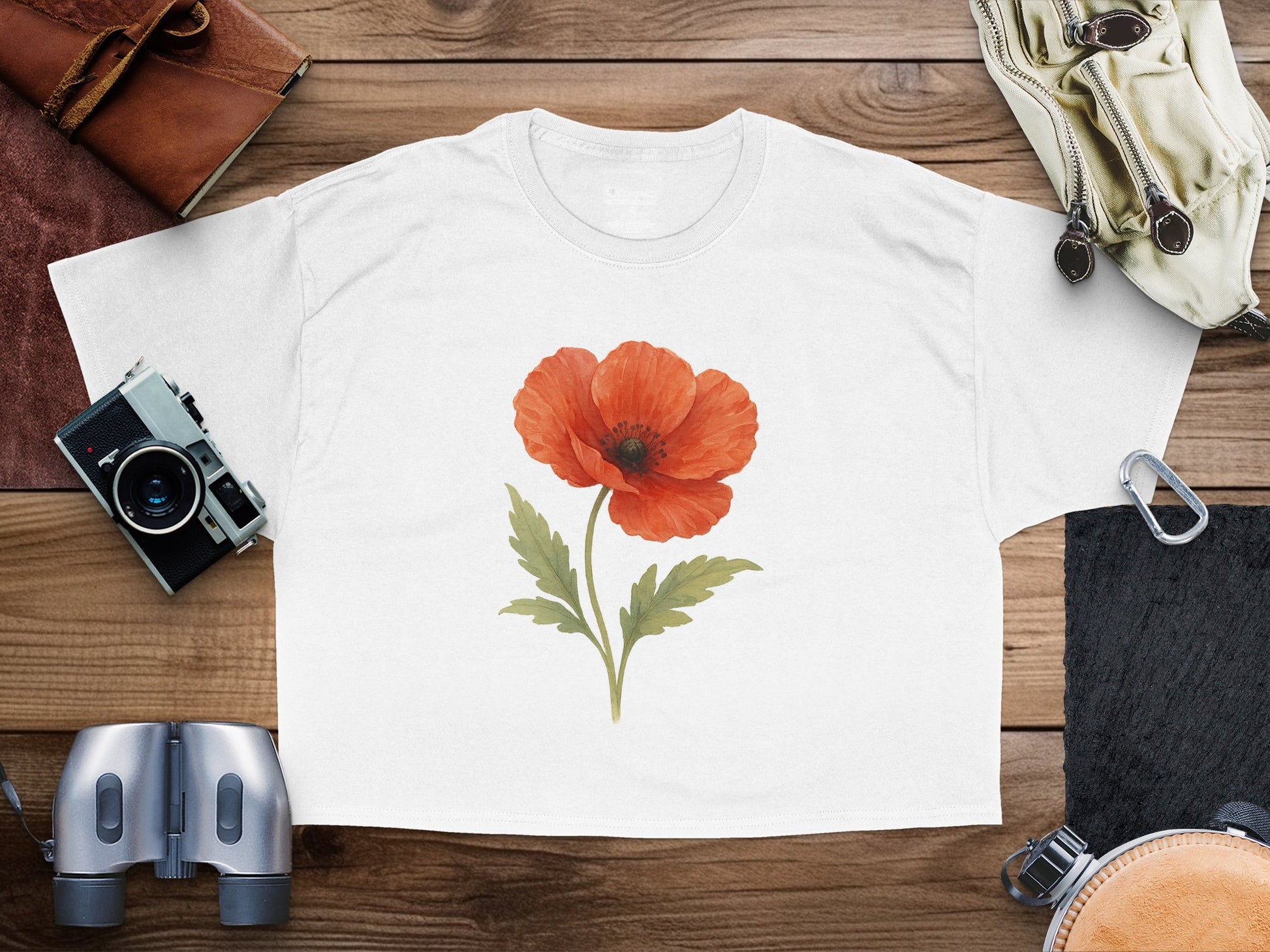 Floral Red Poppy Illustration on White T-Shirt product