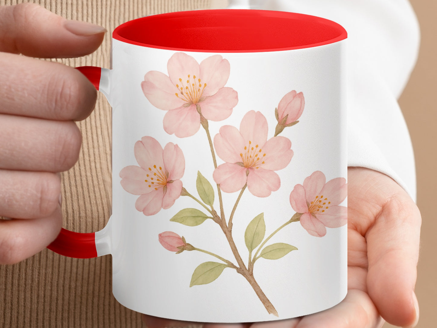 Beautiful Blossom Design Red Inside Mug product