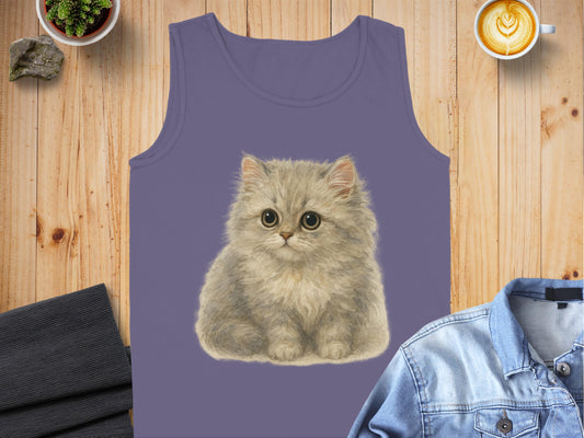 Cute Fluffy Kitten Print On Purple Tank Top product type